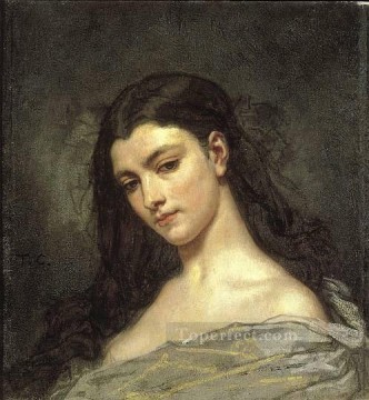 Thomas Couture Painting - Female Head figure painter Thomas Couture